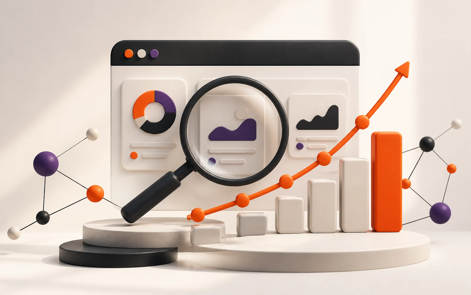 Visualización de auditoría SEO con análisis de búsqueda y curva de rendimiento