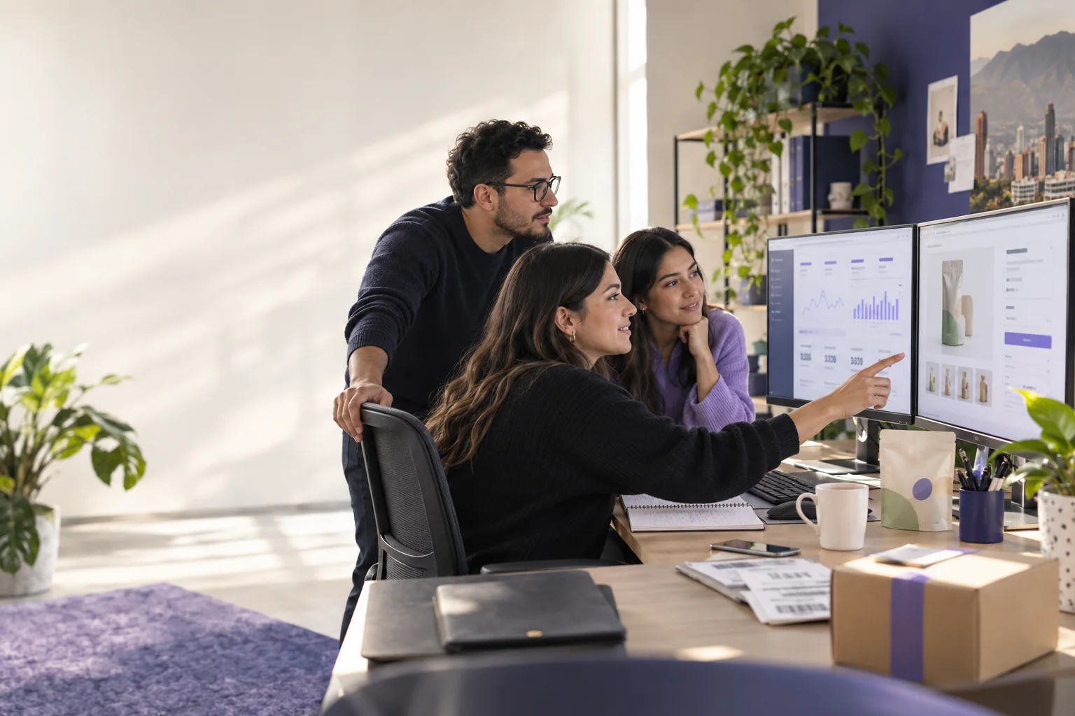 Equipo de ecommerce revisando datos de ventas y productos en una tienda online
