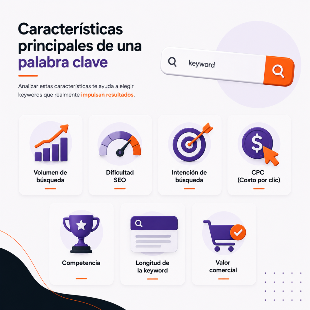 infografia sobre las caracteristicas de las palabras clave