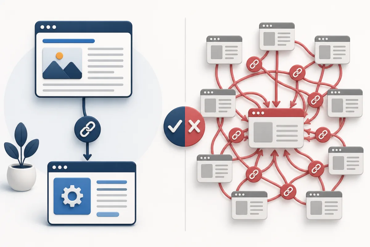 Comparación entre un backlink editorial relevante y una red manipuladora de enlaces