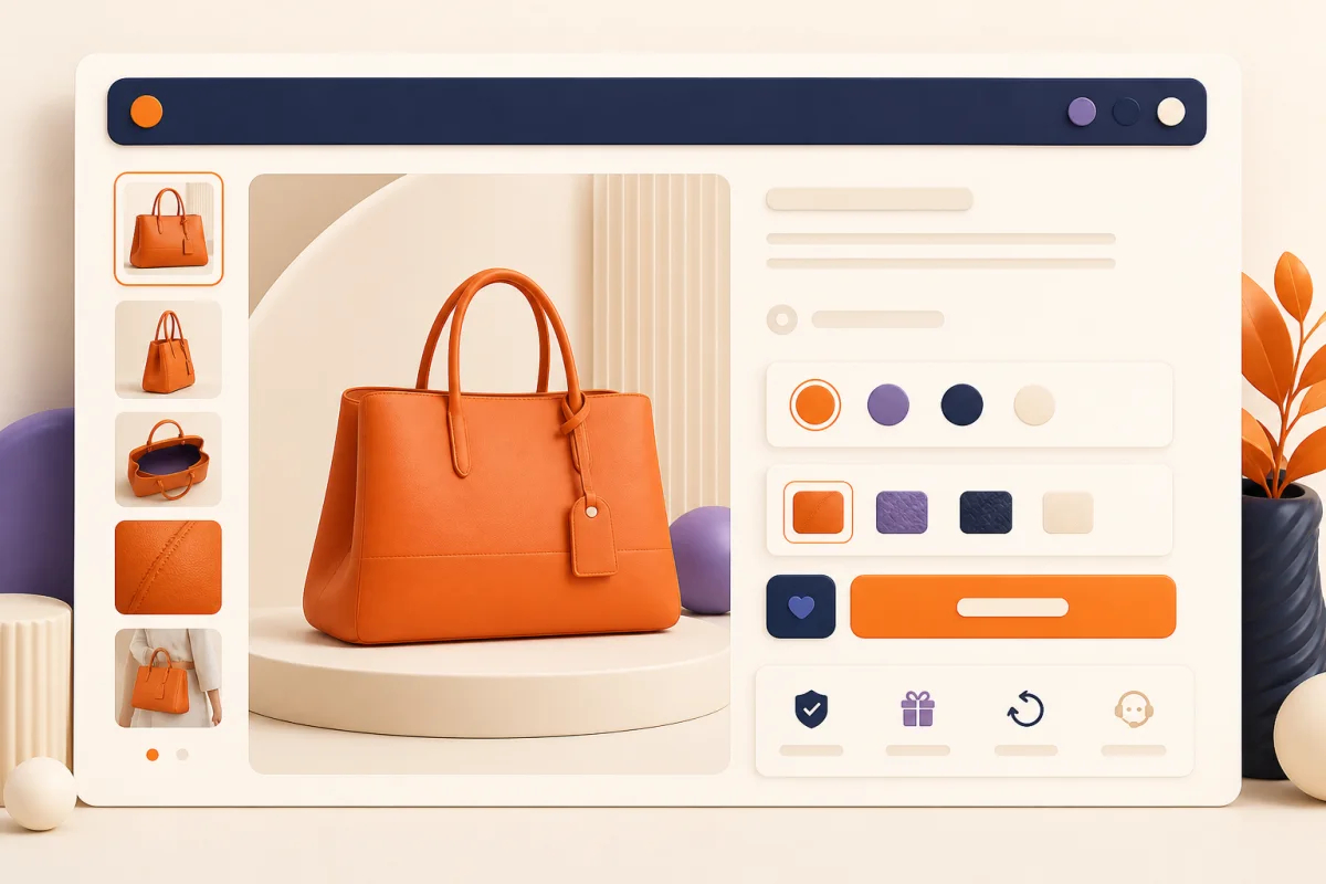 Página de producto de una tienda online con galería, precio, variantes, información y compra