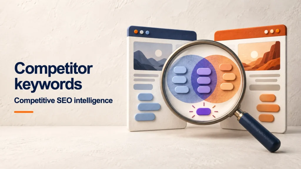 Magnifying glass comparing the keyword overlap between two competitors