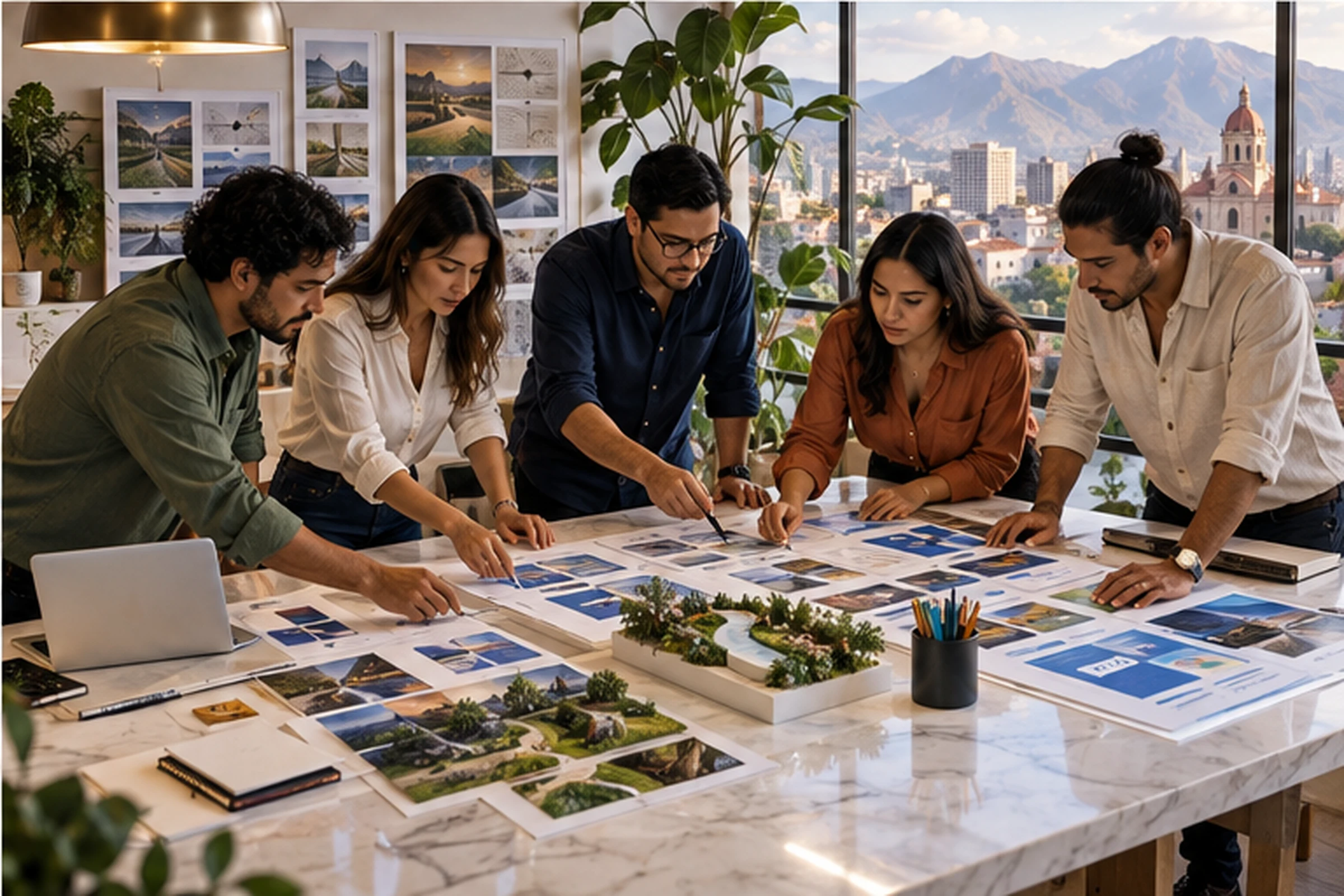 Equipo de estrategia coordinando investigación SEO anuncios y páginas de destino
