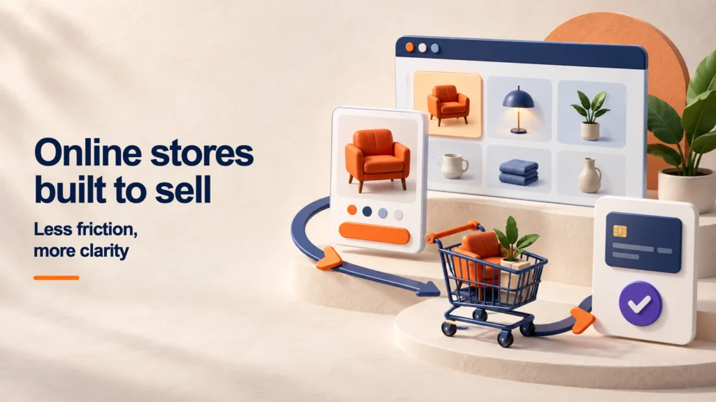 Online store connected to product, cart and checkout