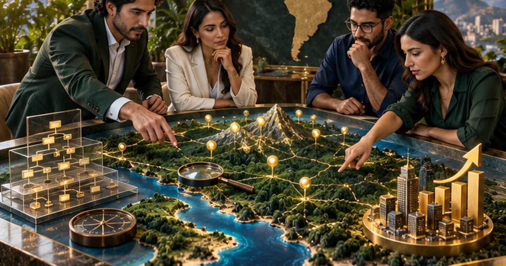 Equipo latinoamericano estudia un mapa de demanda búsqueda arquitectura y resultados