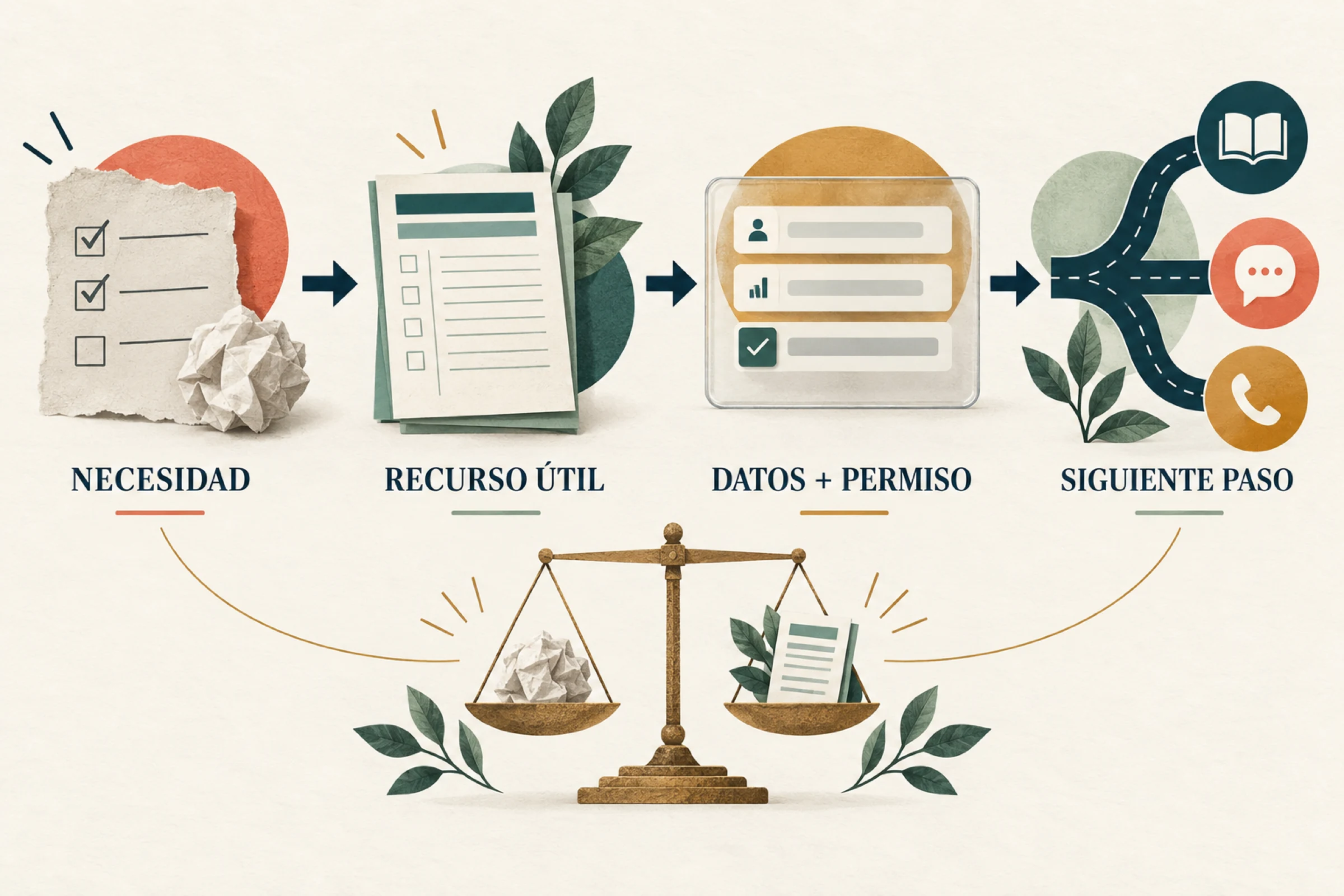Modelo de intercambio de valor entre una necesidad específica, un recurso útil y un siguiente paso