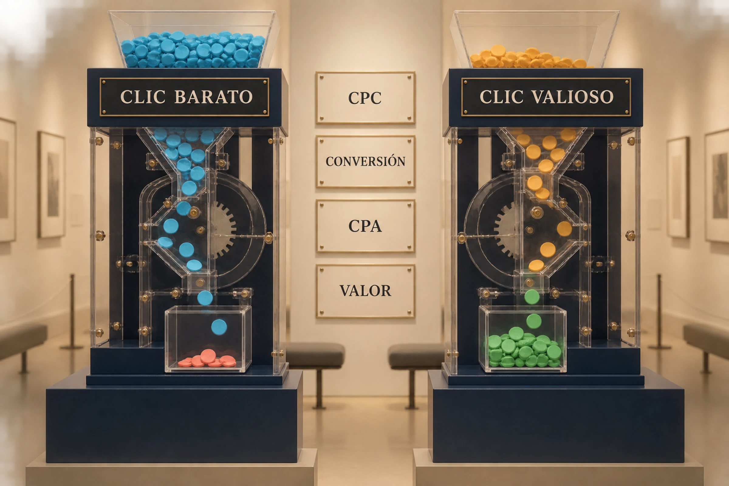 Comparación hipotética de dos campañas con CPC conversión CPA y valor distintos