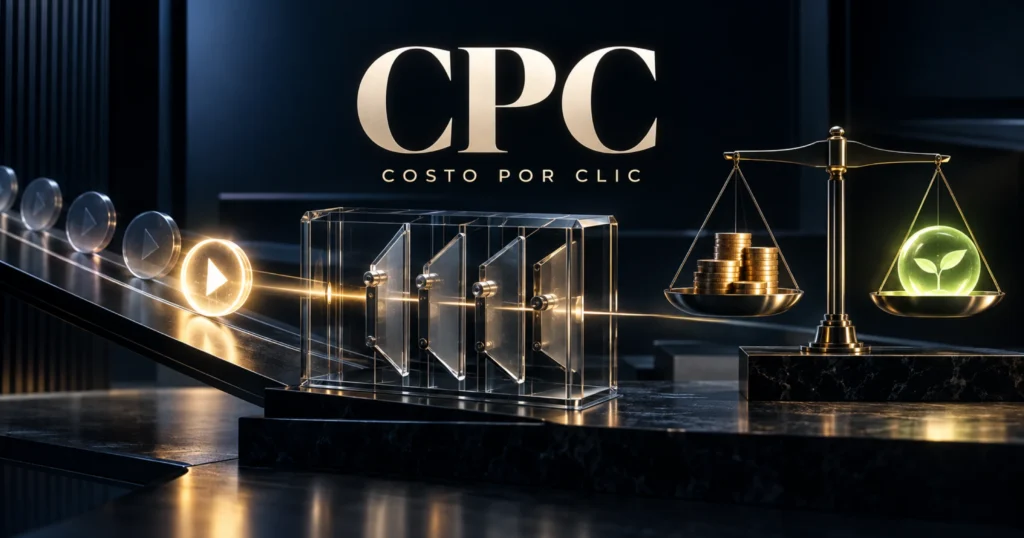 Composición editorial sobre costo por clic y economía de campaña