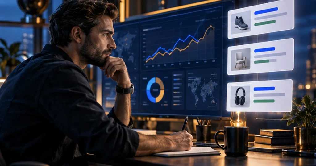 Especialista analiza campañas de publicidad digital en una sala de datos