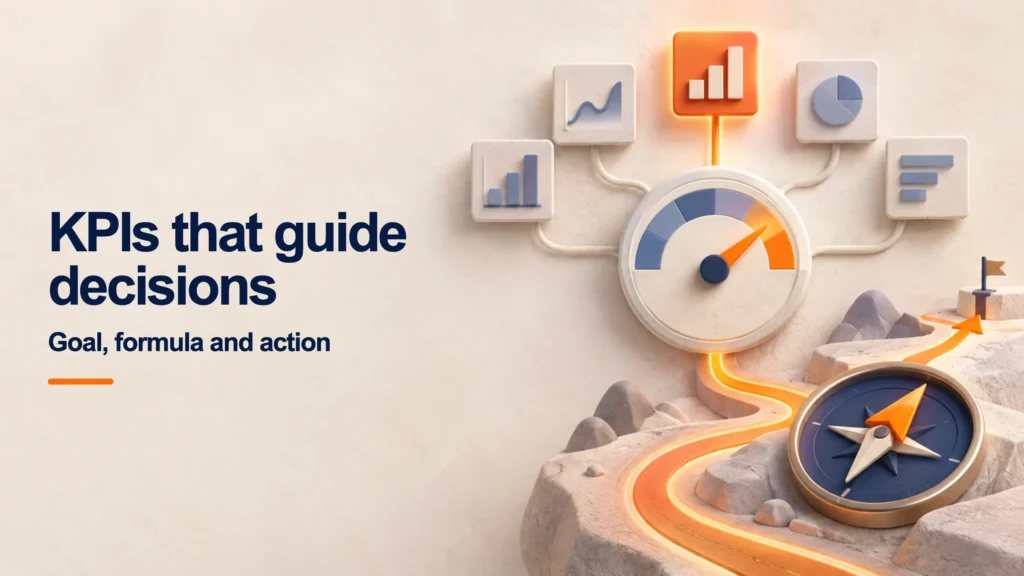 Performance indicators connected to a compass that guides decisions