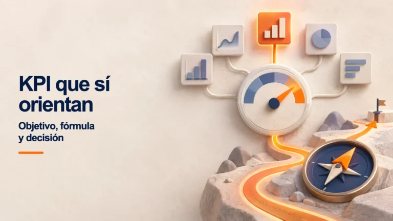 Indicadores conectados con una brújula que orienta decisiones