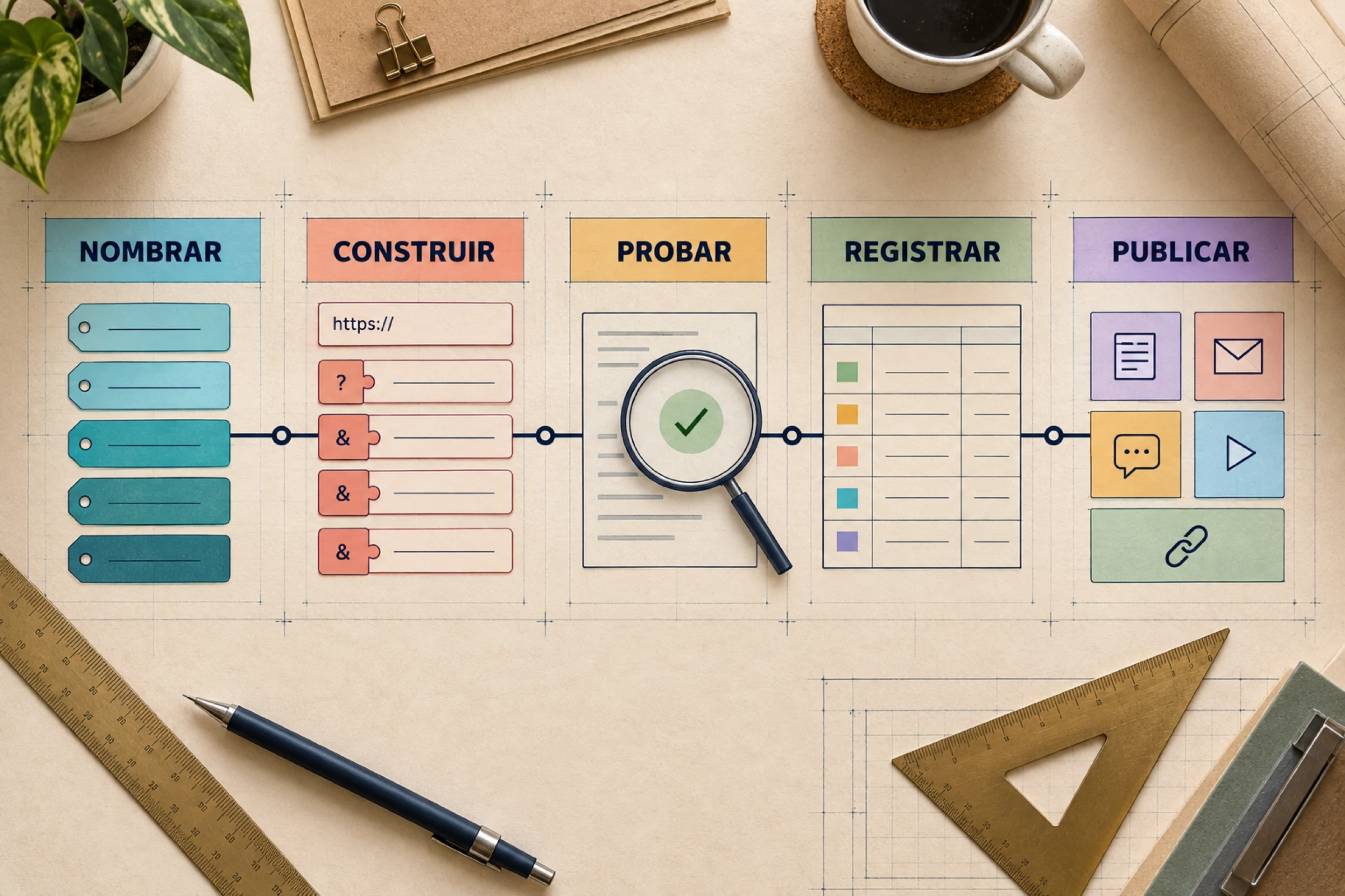 Flujo para nombrar construir probar registrar y publicar enlaces UTM