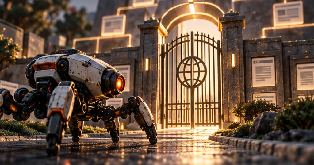 Robot rastreador se aproxima a una puerta dentro de una arquitectura web