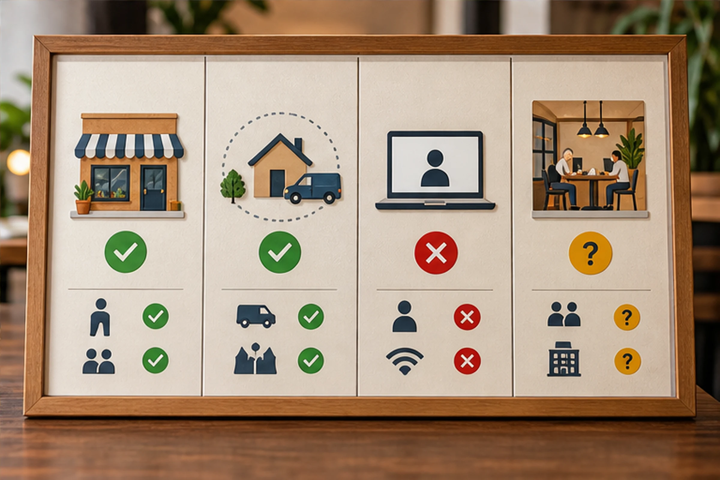 Tablero compara local abierto área de servicio oficina virtual y coworking