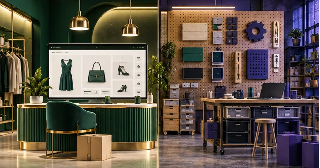 Estudio ecommerce dividido entre plataforma administrada y taller modular configurable