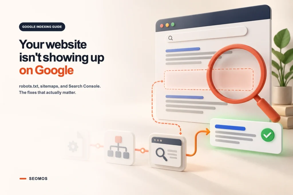Visual path from an SEO diagnosis to a website that can appear on Google