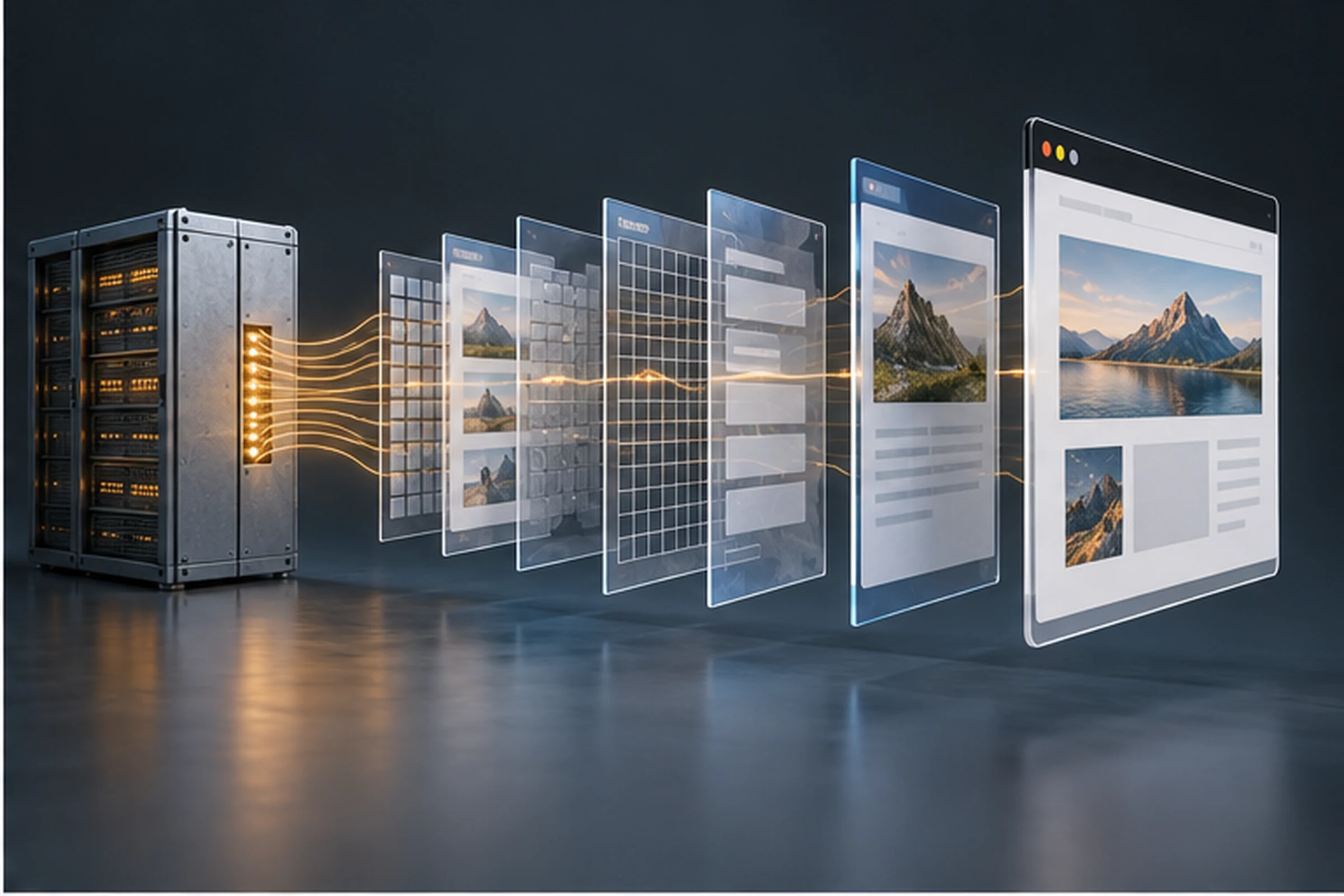 Corte arquitectónico del proceso desde servidor hasta el render de una página web